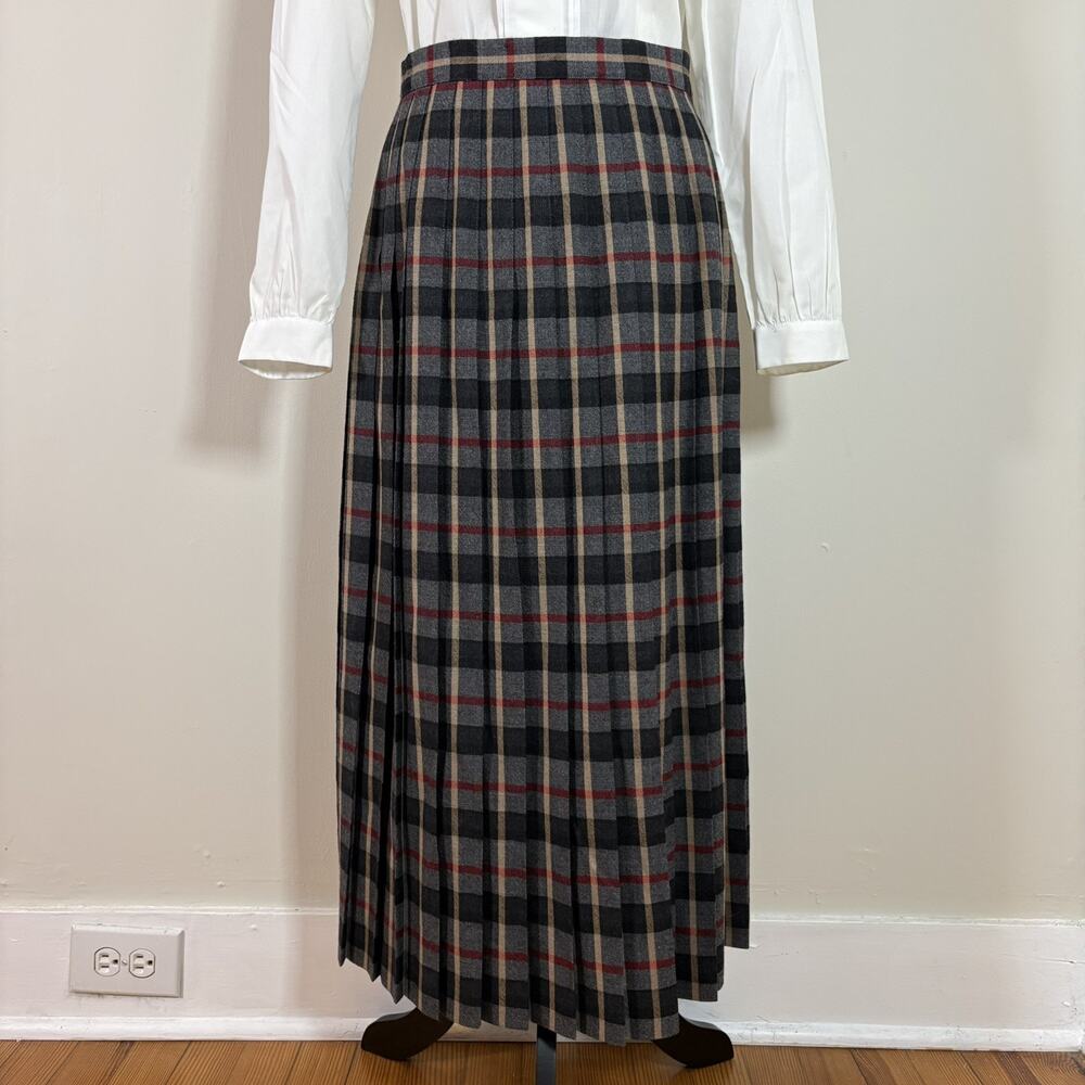 VTG Talbots Plaid Wool Pleated Midi Skirt Made in USA Tartan Dark Academia 10